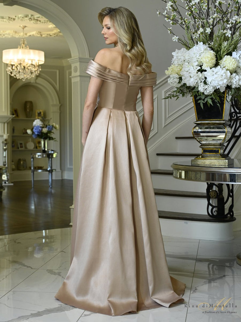 Rina di Montella Off Shoulder A-Line Gown RD3631