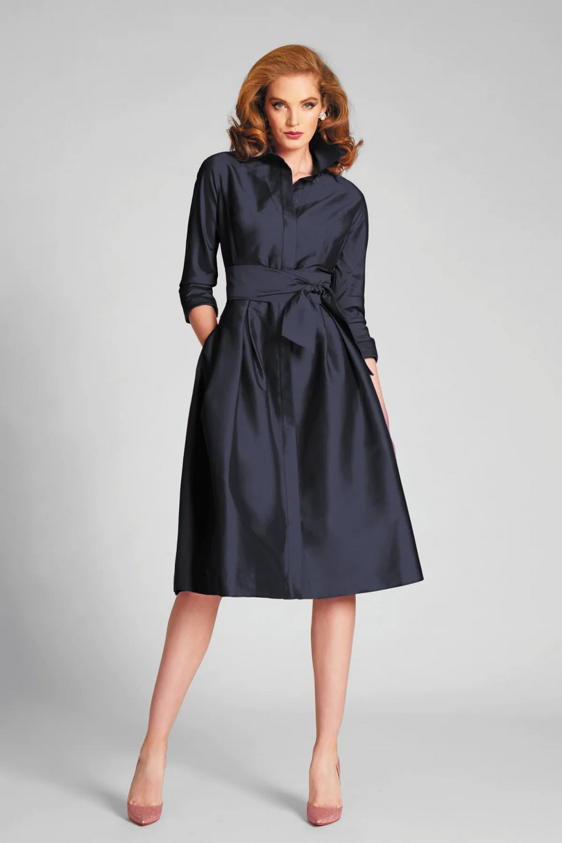 Teri Jon 3/4 Sleeve Belted Taffeta Shirtdress 69224 Teri Jon 3/4 Sleeve Belted Taffeta Shirtdress 69224