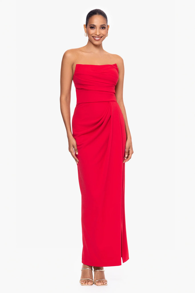 Betsy and Adam "Flora" Long Strapless Corset Dress A26841