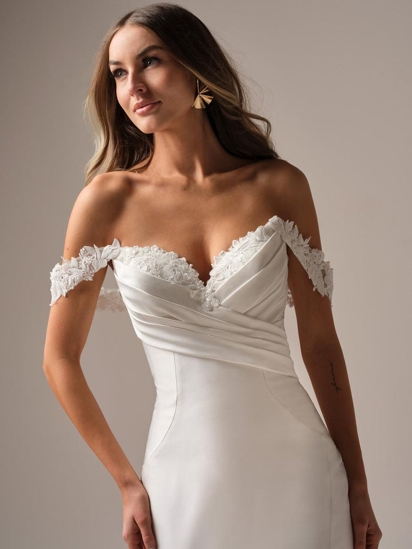 Rebecca Ingram "Cindy" Satin Fit and Flare Bridal Gown Rebecca Ingram "Cindy" Satin Fit and Flare Bridal Gown