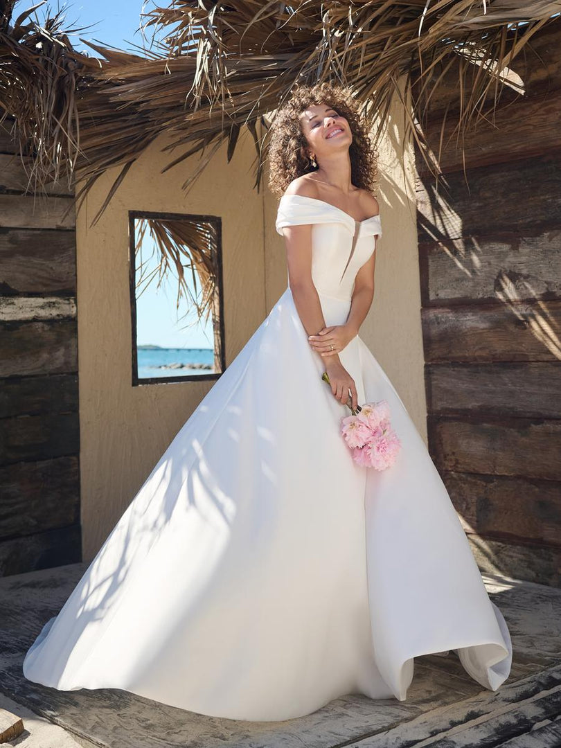 maggie sottero off shoulder wedding dress Marcy by Maggie Sottero Couture Romantic Fit-and-Flare Wedding Dress illusion Off-the-Shoulder Sleeves