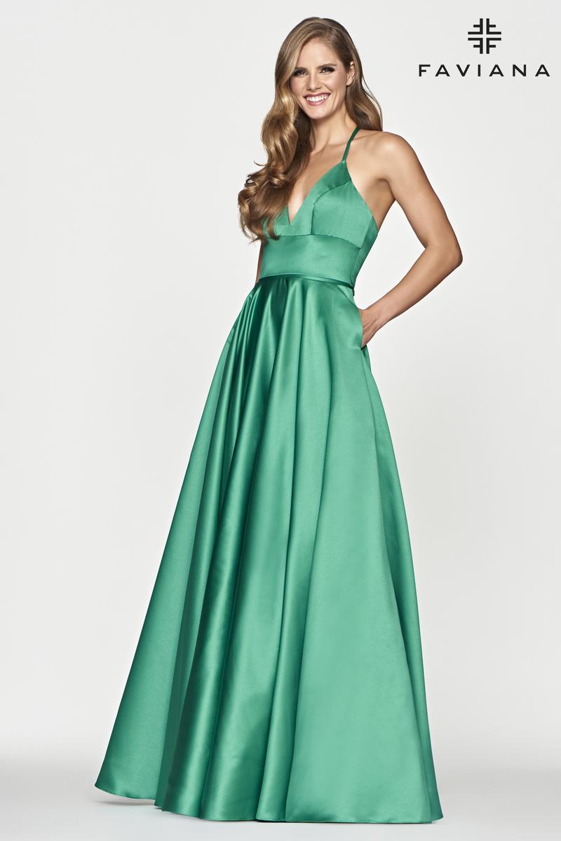 Faviana V-Neck Satin A-Line Prom Dress S10252
