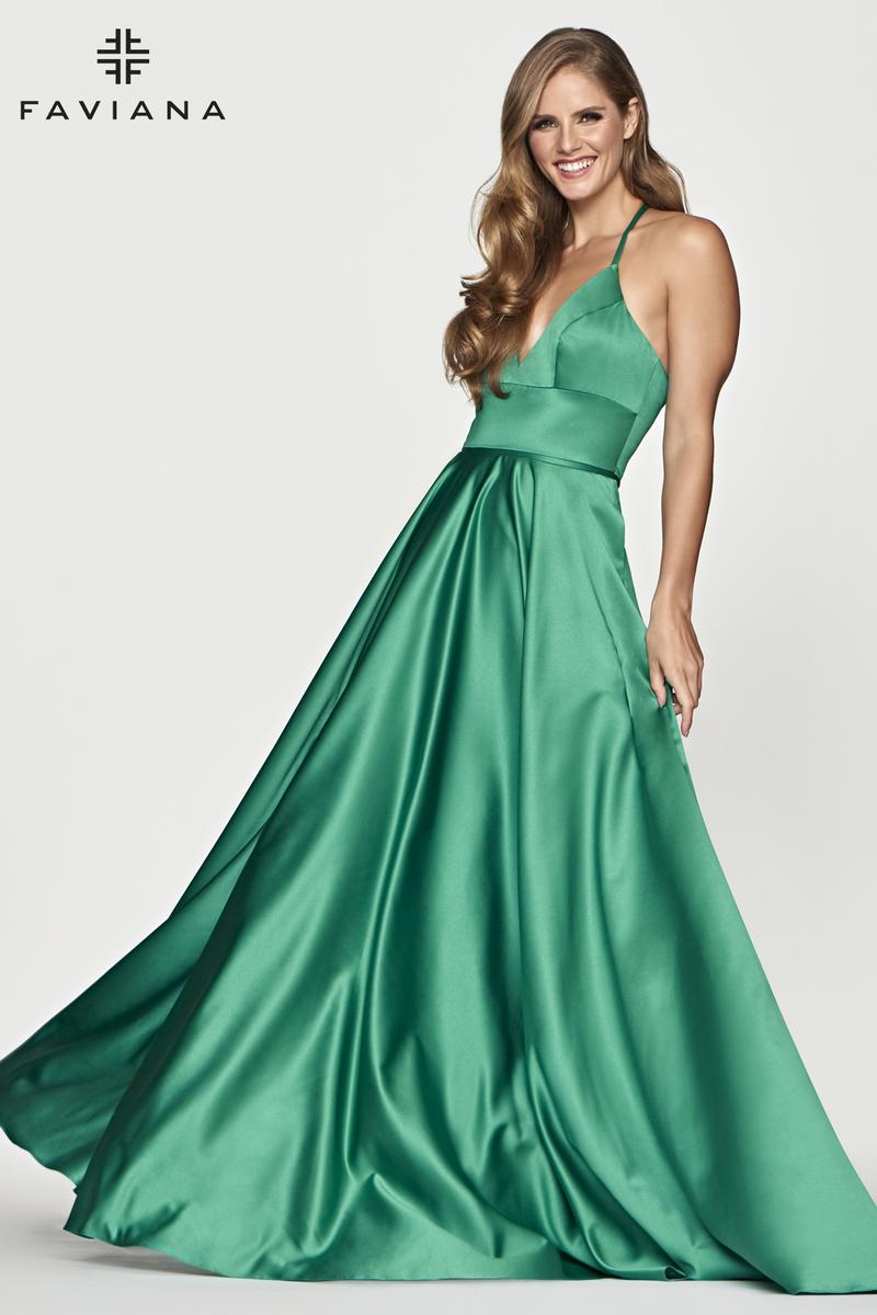 Faviana V-Neck Satin A-Line Prom Dress S10252 Ruby / 00 Faviana V-Neck Satin A-Line Prom Dress S10252 Ruby / 00