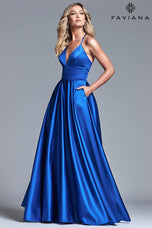 Faviana V-Neck Satin A-Line Prom Dress S10252
