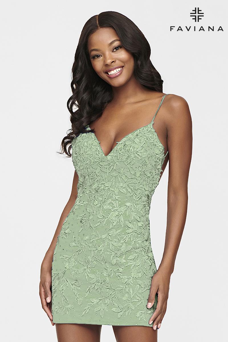 Faviana Short Lace V-Neck Homecoming Dress S10626 Faviana Short Lace V-Neck Homecoming Dress S10626