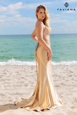 Faviana Long V-Neck Hot Stone Prom Dress S10801