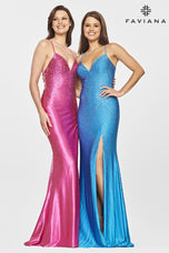 Faviana Long V-Neck Hot Stone Prom Dress S10801