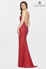 Faviana Long V-Neck Low Back Prom Dress S10804
