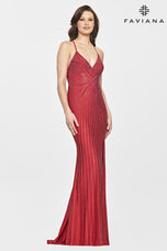 Faviana Long V-Neck Low Back Prom Dress S10804