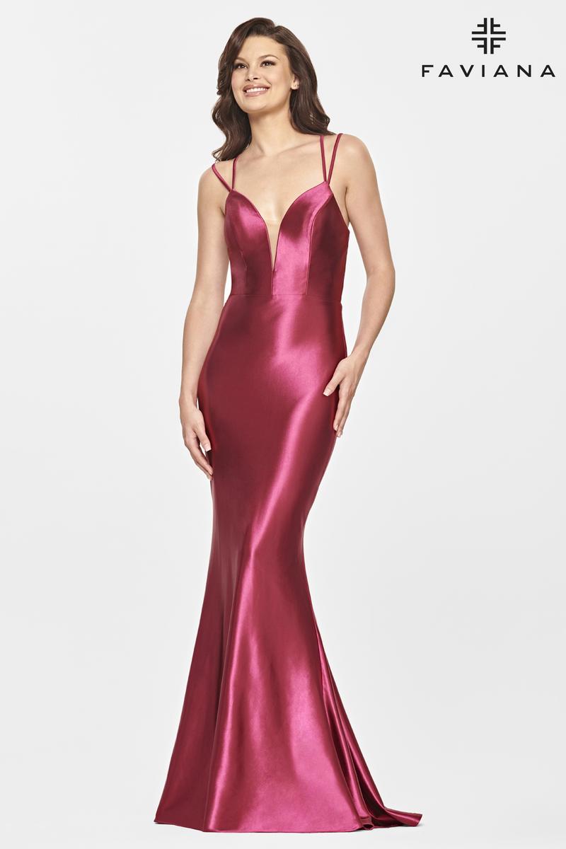 Faviana Long Satin V-Neck Prom Dress S10810