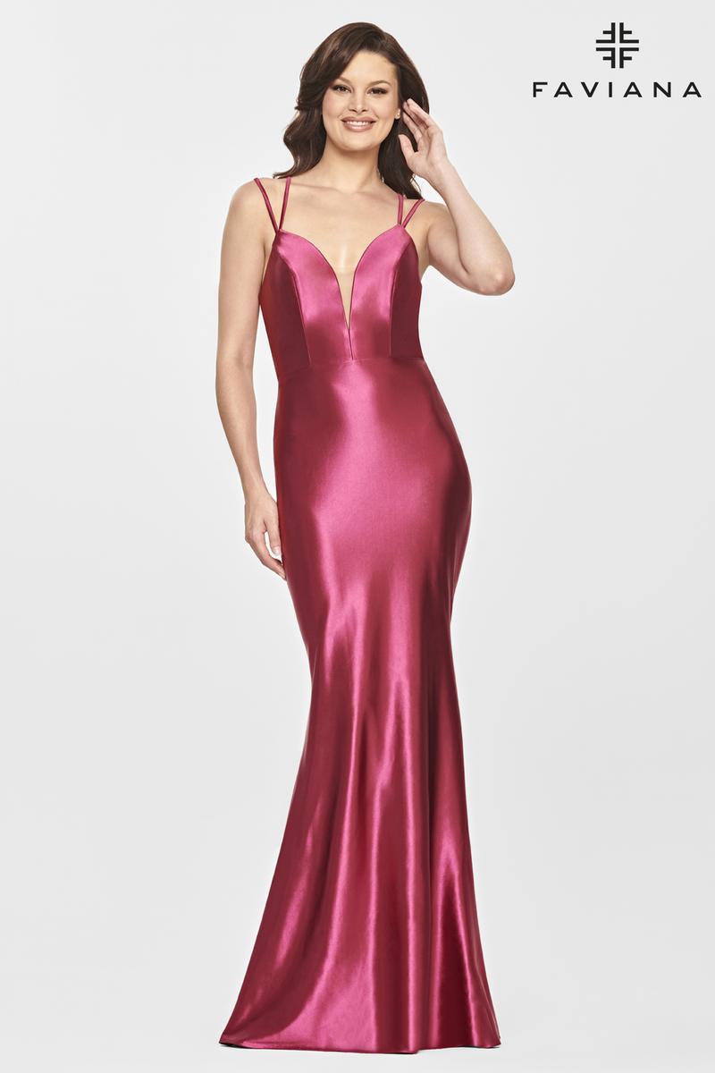 Faviana Long Satin V-Neck Prom Dress S10810
