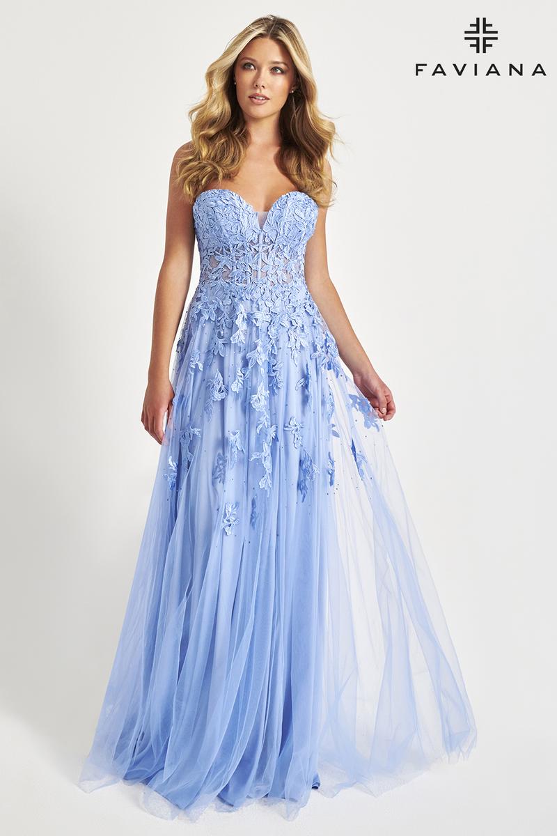 Faviana Long Strapless Lace Prom Dress S10814