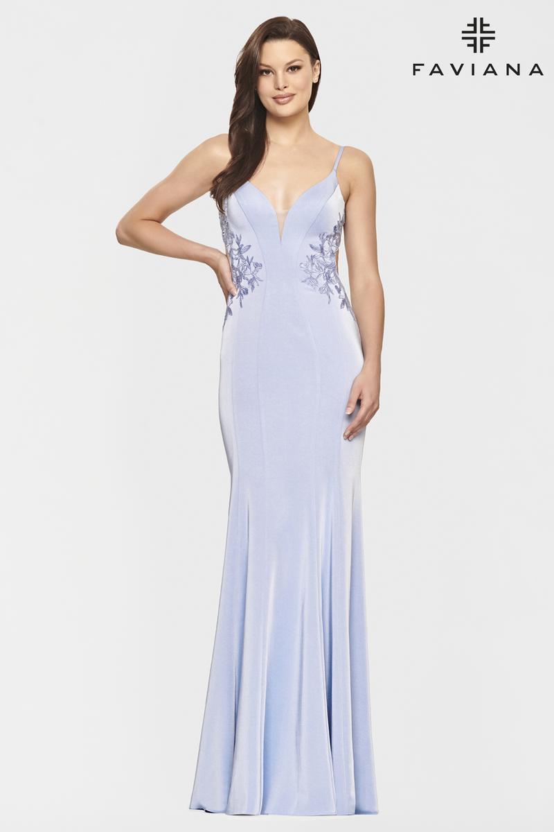 Faviana Long V-Neck Open Back Prom Dress S10815
