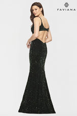 Faviana Long Velvet Sequin Prom Dress S10817