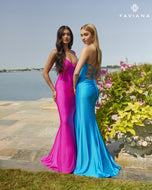 Faviana Long V-Neck Charmeuse Prom Dress S10826