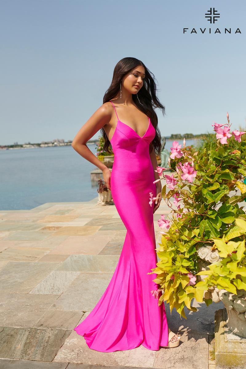 Faviana Long V-Neck Charmeuse Prom Dress S10826 Faviana Long V-Neck Charmeuse Prom Dress S10826