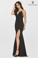 Faviana Long  V-Neck Jersey Prom Dress S10834