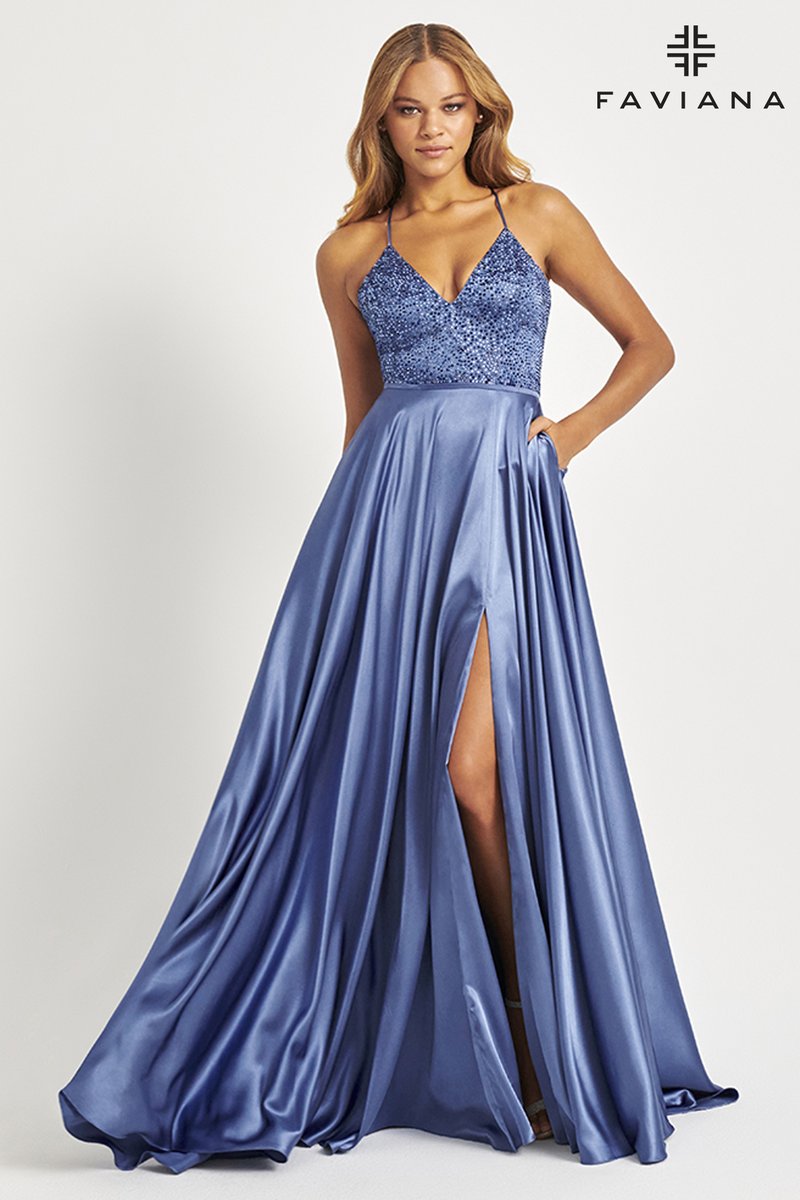 Faviana Long V-Neck A-Line Prom Dress S10870