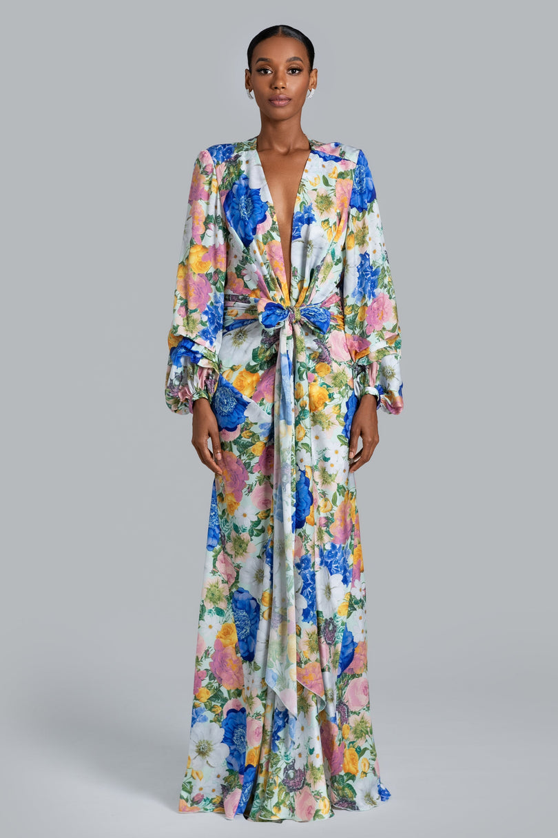 print satin dresses Veronica Satin Floral Print Dress
