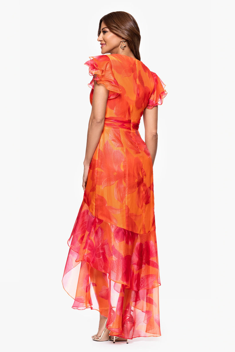 Xscape Evenings Patricia Floral Organza High Low Dress 6927X Xscape Evenings Patricia Floral Organza High Low Dress 6927X