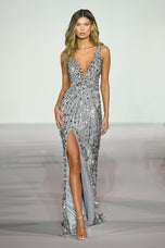 Sherri Hill Sequin Open Back Prom Dress 54912 Silver / 00 Sherri Hill Sequin Open Back Prom Dress 54912 Silver / 00
