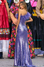 Sherri Hill One Shoulder Sequin Feather Dress 55094