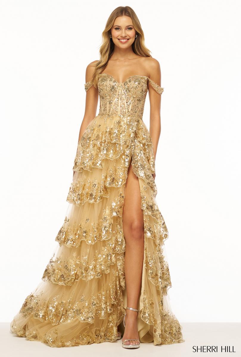 Sherri Hill Sequin Ruffle A-Line Prom Dress 55500 Sherri Hill Sequin Ruffle A-Line Prom Dress 55500