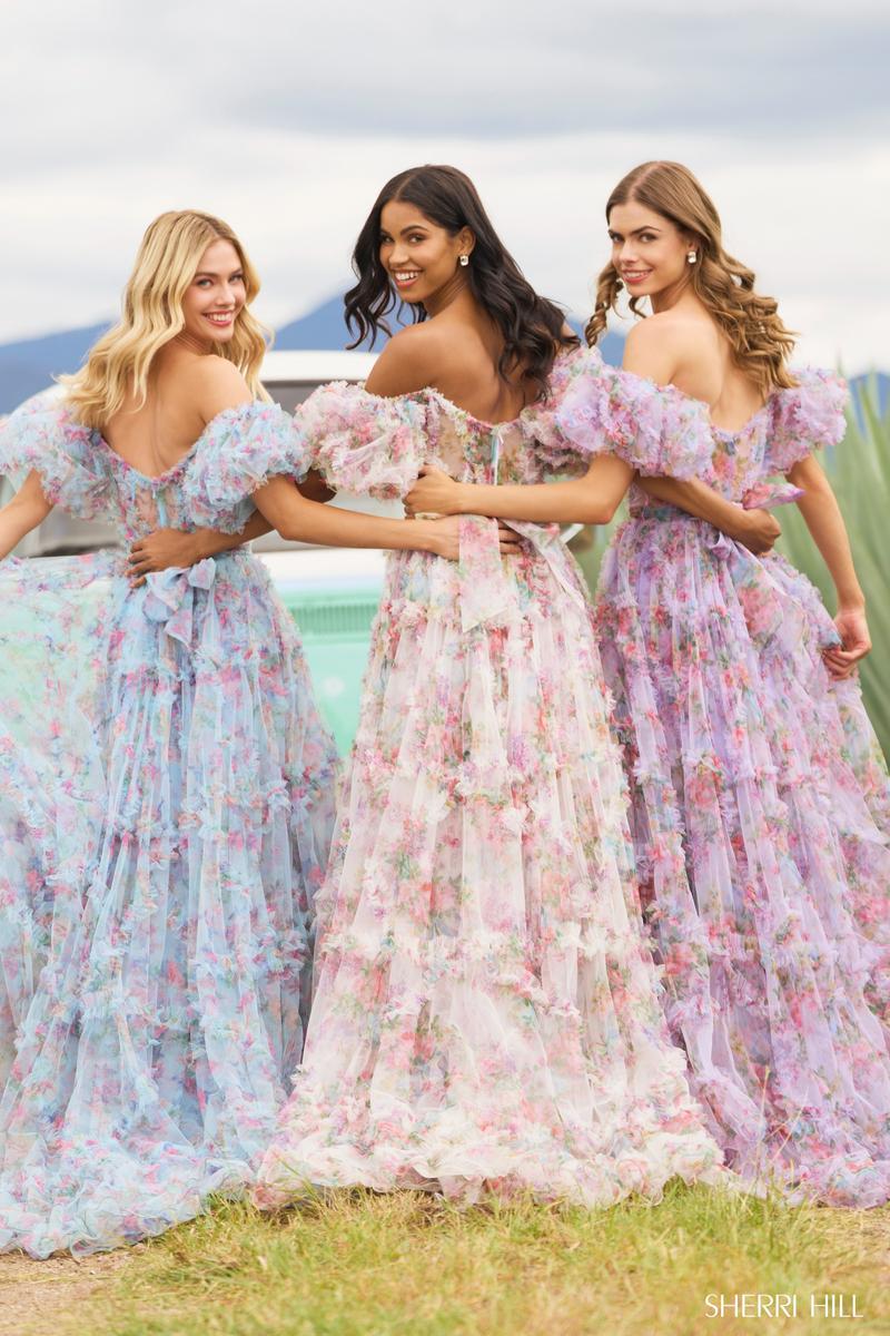 Sherri Hill Floral Print Ruffle Dress 55541 Sherri Hill Floral Print Ruffle Dress 55541