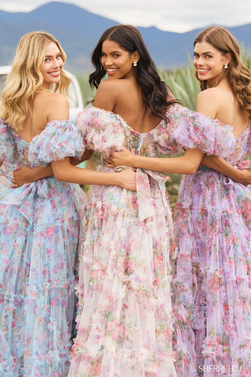 Sherri Hill Floral Print Ruffle Dress 55541
