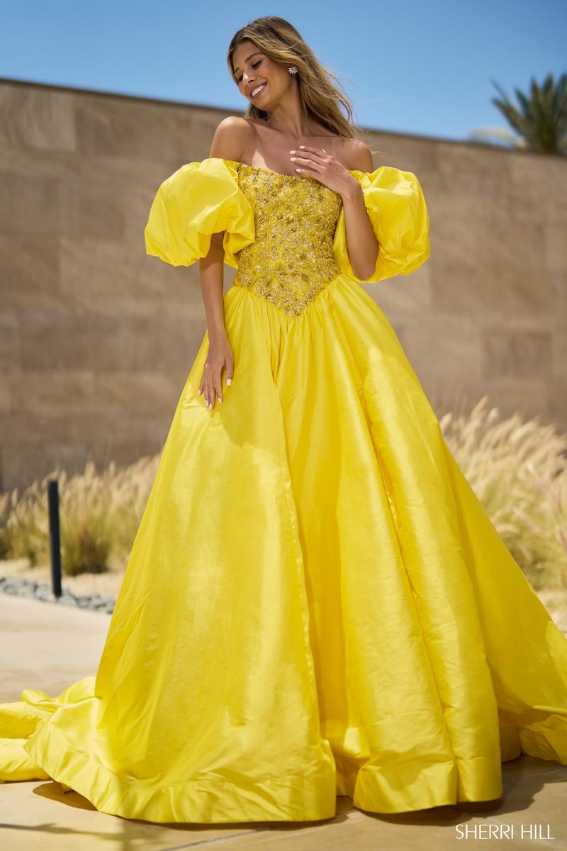 Sherri Hill Ball Gown Balloon Sleeve Dress 55641 Sherri Hill Ball Gown Balloon Sleeve Dress 55641