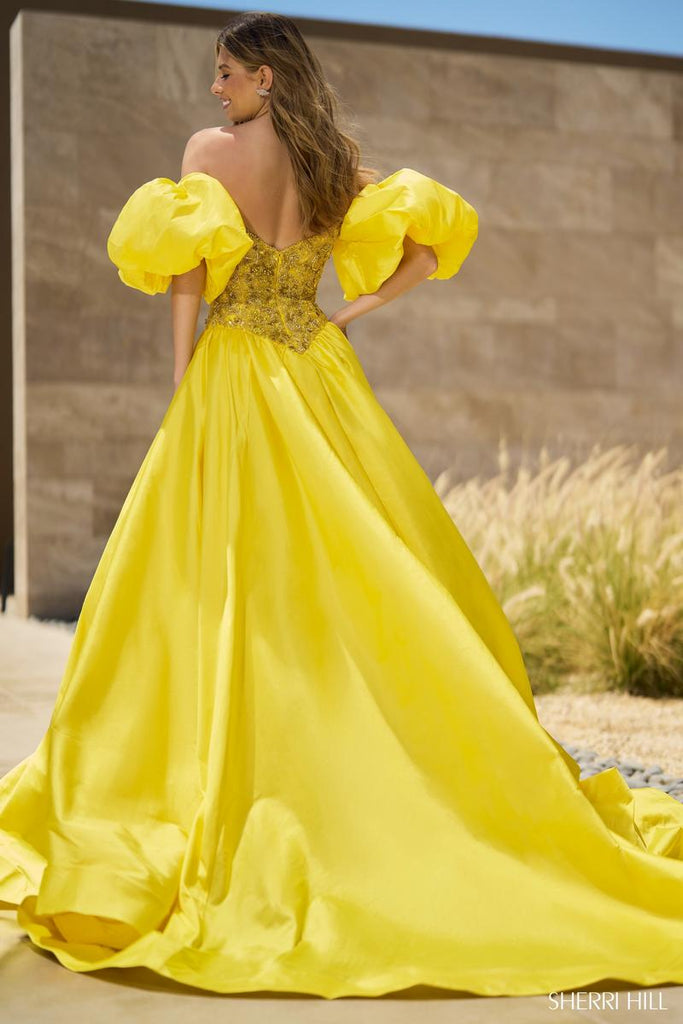 Yellow Jessica High- Low Gown With Hair Aceessory