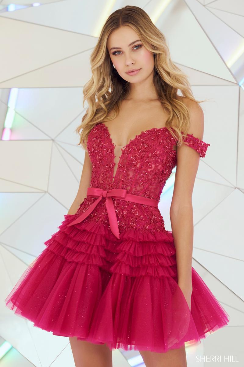 Sherri Hill Beaded Lace Homecoming Dress 55680