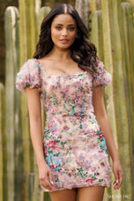 Sherri Hill Short Floral Cap Sleeve Homecoming Dress 55739