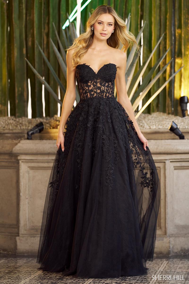 Sherri Hill Strapless Lace A-Line Prom Dress 55760