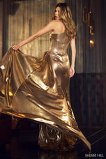 Sherri Hill One Shoulder Gold Prom Dress 55865