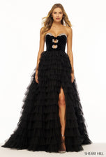 Sherri Hill Velvet Ruffle Ball Gown Dress 56034