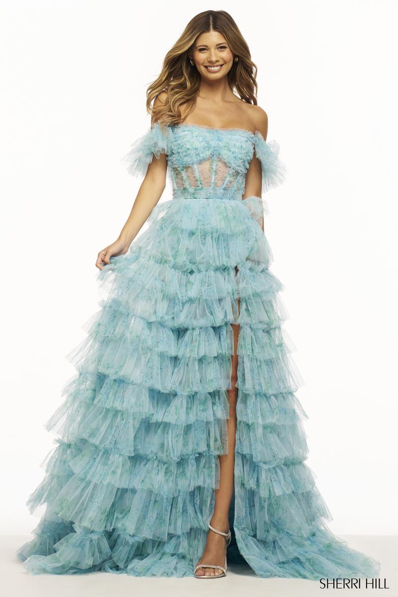 Sherri Hill Lace-up Back Ruffle Prom Dress 56074