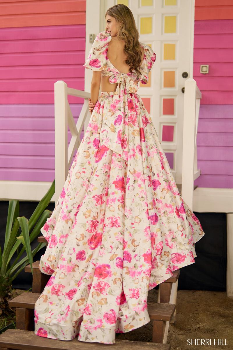 Sherri Hill Two Piece Floral Print Taffeta Prom Dress 56082