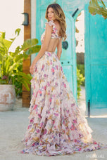 Sherri Hill Floral Print Chiffon Maxi Dress 56084