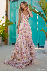 Sherri Hill Floral Print Chiffon Maxi Dress 56084