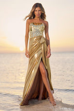 Sherri Hill Strapless Cut Glass Metallic Prom Dress 56094