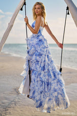 Sherri Hill Floral Print Chiffon Ruffle Prom Dress 56098