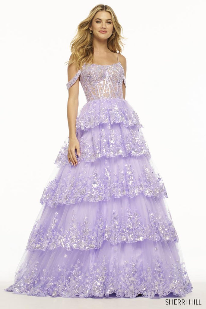 Sherri Hill Sequin Lace Tulle Ball Gown Prom Dress 56104
