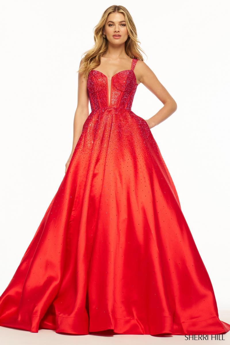 Sherri Hill Mikado Hot Fix Stone Ball Gown Prom Dress 56106