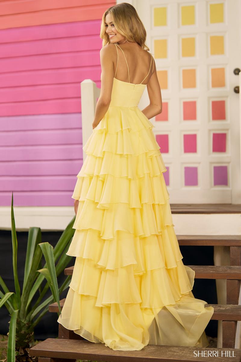 Sherri Hill Chiffon Tiered Ruffle Skirt Prom Dress 56108 Sherri Hill Chiffon Tiered Ruffle Skirt Prom Dress 56108