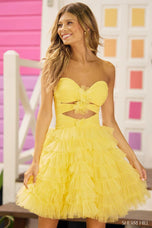 Sherri Hill Short Strapless Keyhole Rosette Prom Dress 56114
