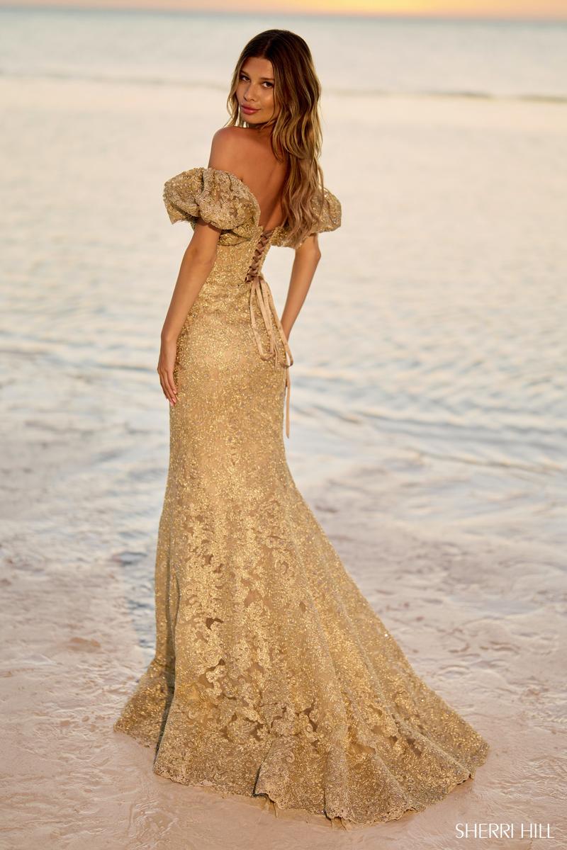 Sherri Hill Puff Sleeve Lace Prom Dress 56121