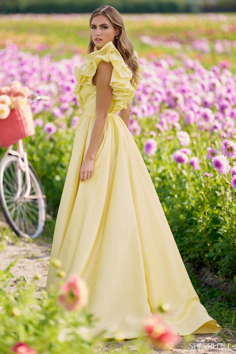 Taffeta Sherri Hill A-line Ruffle Neckline Prom Dress 56122