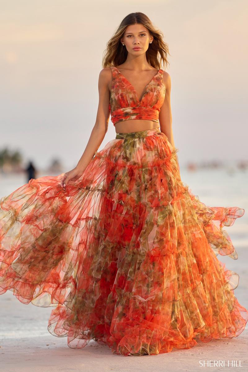Sherri Hill Floral Two Piece Prom Dress 56151