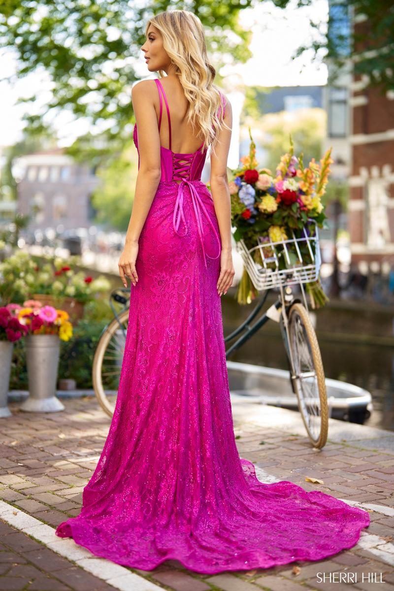 Sherri Hill Fitted Lace Taffeta Corset Prom Dress 56171